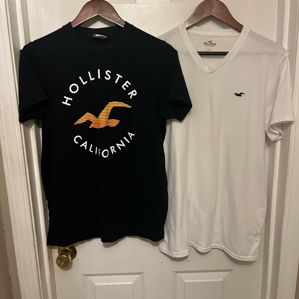 Vintage Hollister Black Graphic Tee and White V-Neck Set